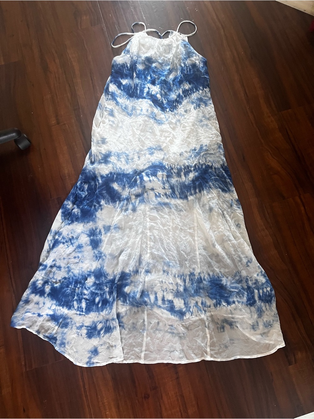 New YFB Blue and White Tie-Dye Maxi Dress Spaghetti Straps size M 100% viscose